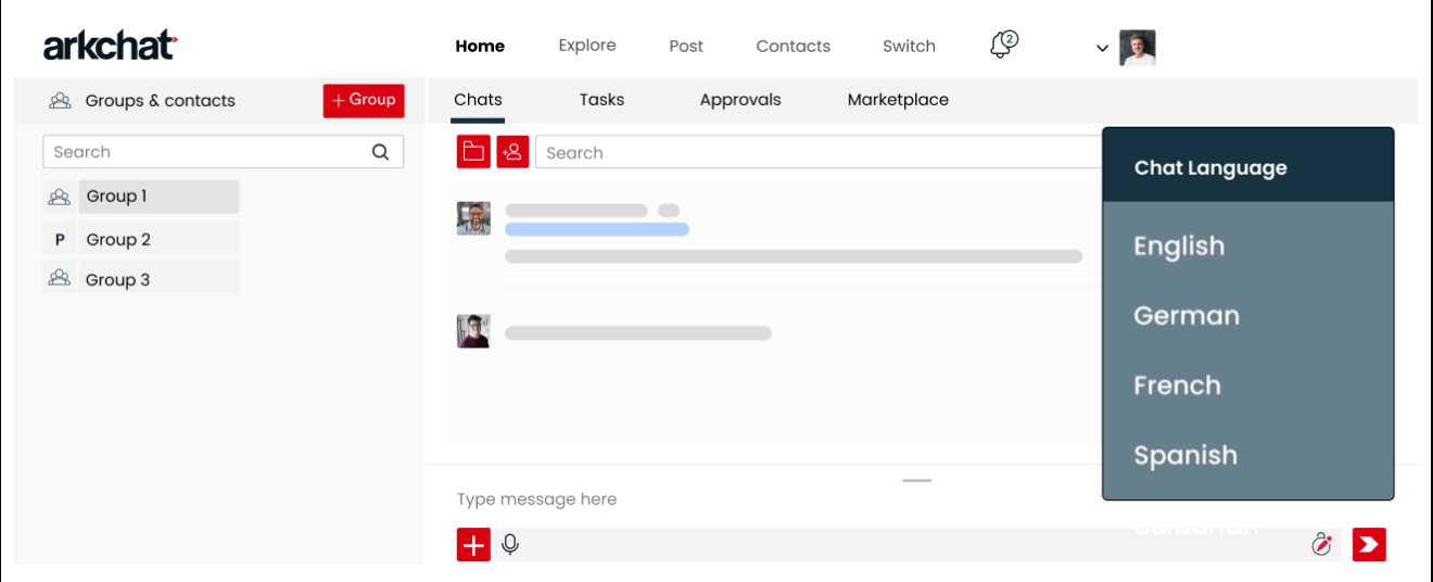 Arkchat messaging app: AEC manufacturers can easily communicate with architects, designers and project owners because Arkchat Auto translates all messages web screen image