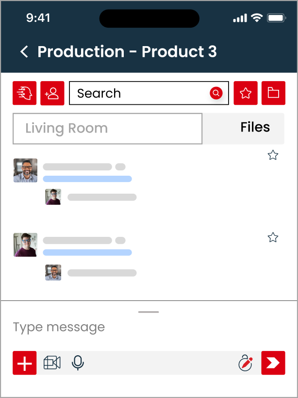 Arkchat messaging app: Manufacturers can organise conversations and files topic wise. Mobile screen image