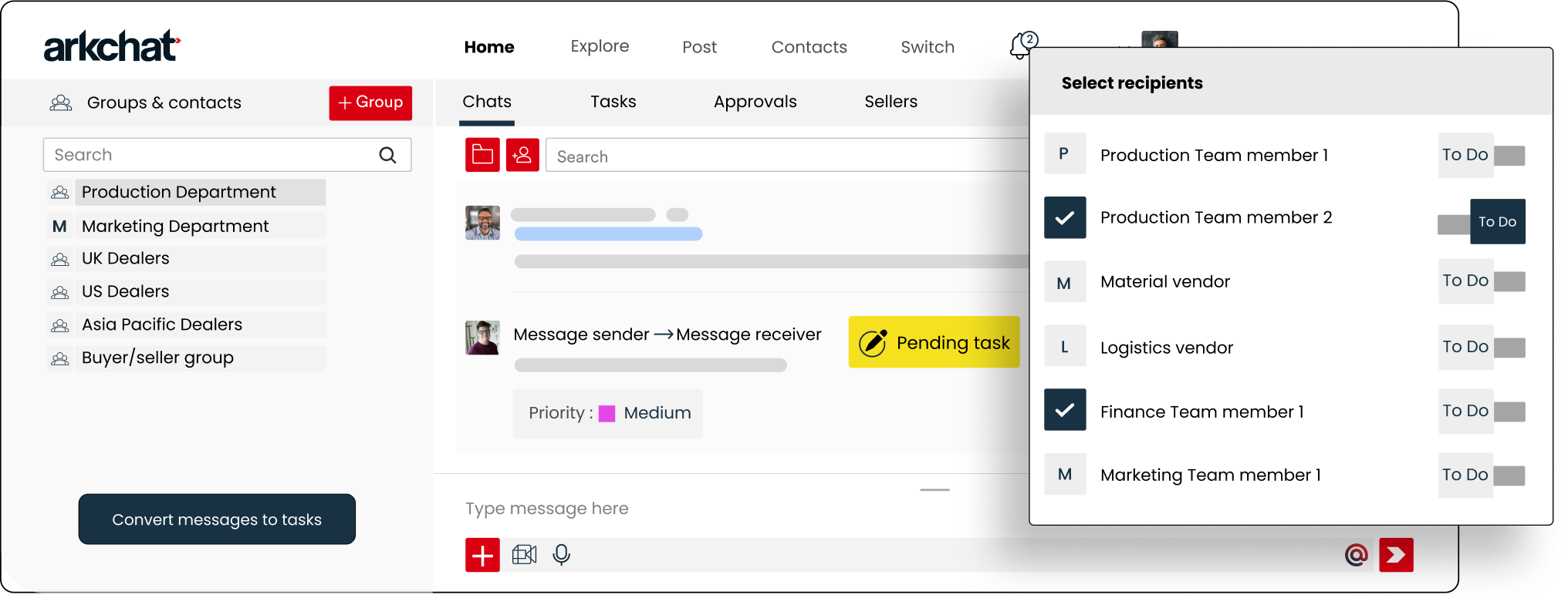 Arkchat messaging app: Manufacturers can manage tasks effortlessly by sending and receiving messages.